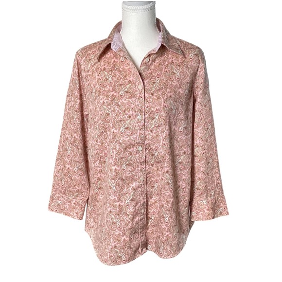 Chaps Tops - Chaps Paisley Button Down Shirt Womens Size Large Pink No Iron Long Sleeve Boho